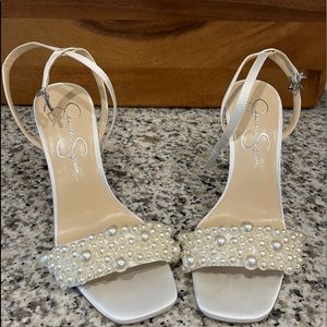 Jessica Simpson Women’s Omilira Imitation Pearl High- Heel Dress Sandals